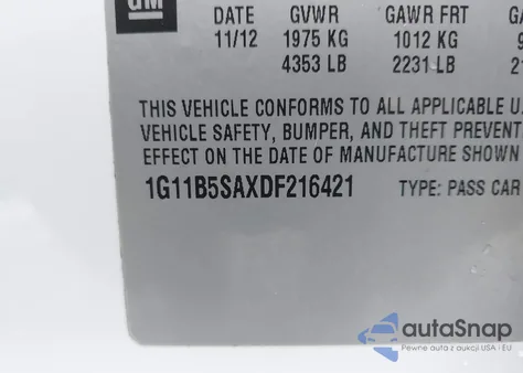 2013 Chevrolet Malibu 1Ls z USA, uszkodzony, nr VIN 1G11B5SAXDF216421